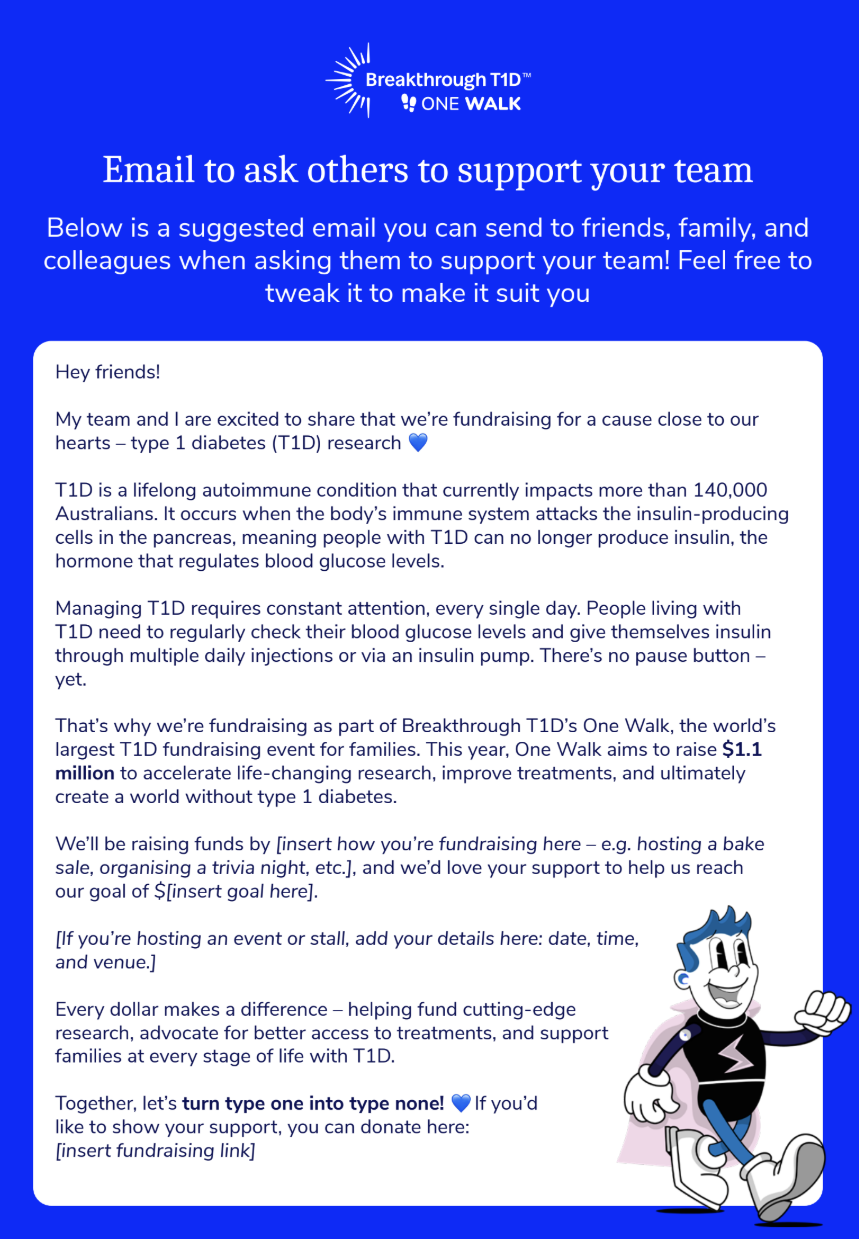 Email template: Ask people to support your team