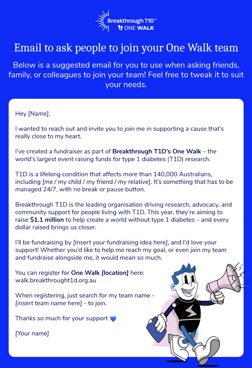 Email template: Ask people to join your One Walk team