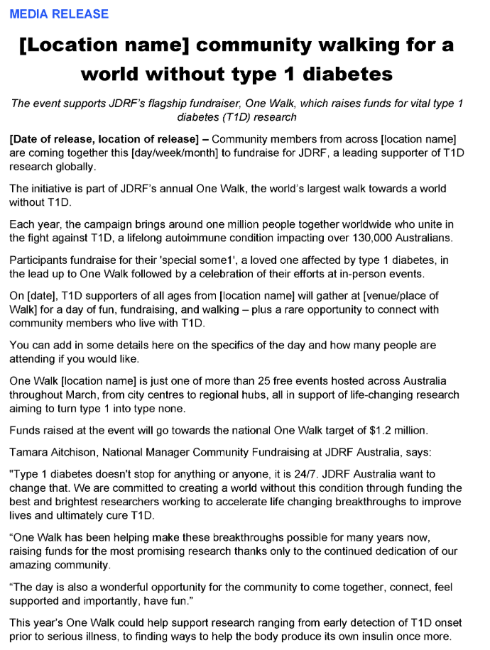 Media release template - Local event