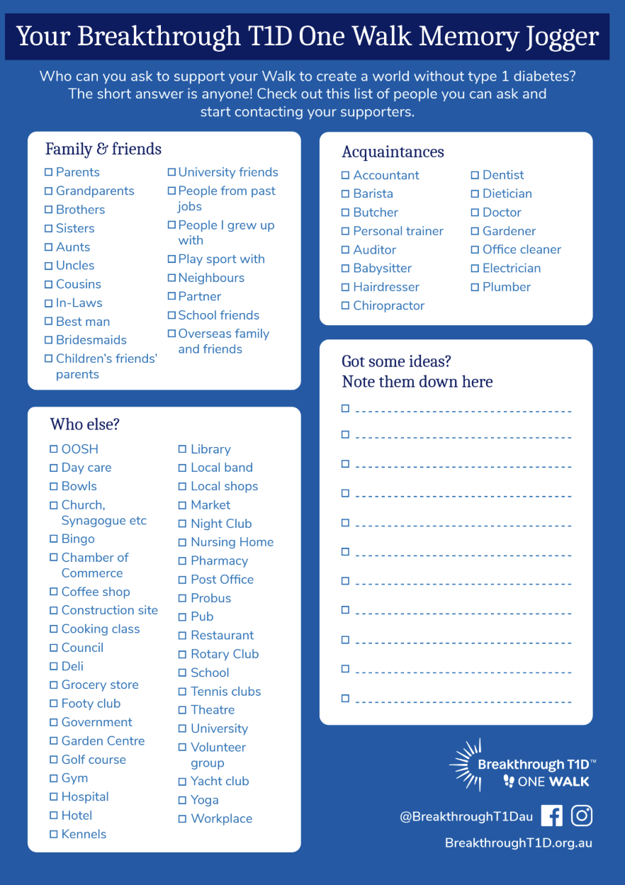 Who can you ask to support your One Walk?